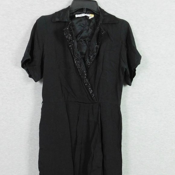 Vintage St. Gillian by Key Unger Women Dress 6 Black Beaded Short Sleeve - Picture 1 of 13